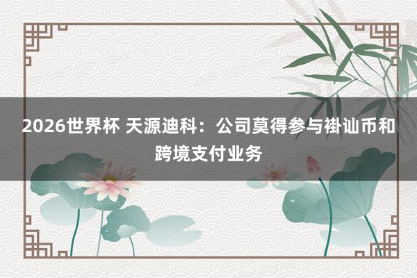 2026世界杯 天源迪科：公司莫得参与褂讪币和跨境支付业务