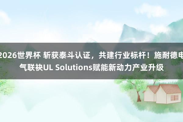 2026世界杯 斩获泰斗认证，共建行业标杆！施耐德电气联袂UL Solutions赋能新动力产业升级