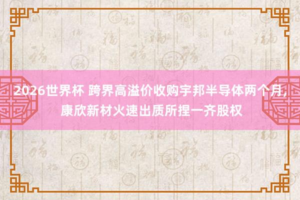 2026世界杯 跨界高溢价收购宇邦半导体两个月， 康欣新材火速出质所捏一齐股权