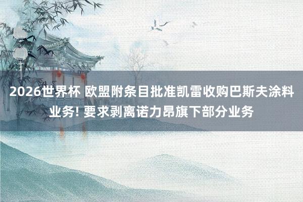 2026世界杯 欧盟附条目批准凯雷收购巴斯夫涂料业务! 要求剥离诺力昂旗下部分业务