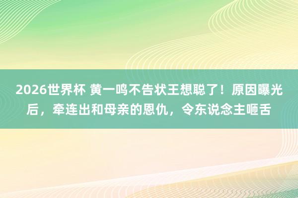 2026世界杯 黄一鸣不告状王想聪了！原因曝光后，牵连出和母亲的恩仇，令东说念主咂舌