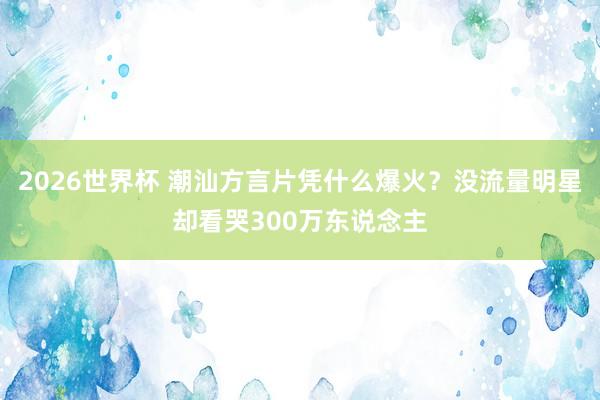 2026世界杯 潮汕方言片凭什么爆火？没流量明星却看哭300万东说念主